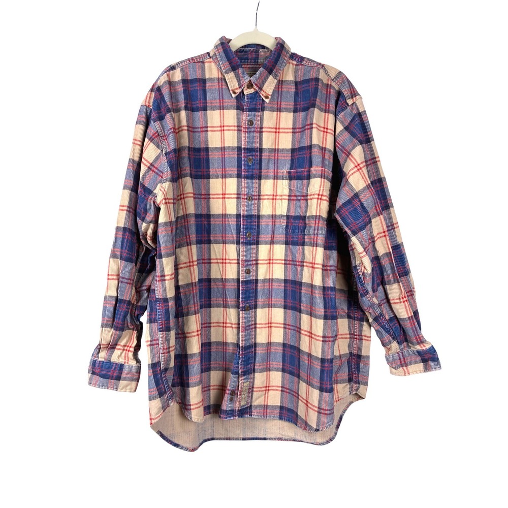Vintage Abercrombie Big Shirts Plaid Corduroy Button Down XL Blue Red Tan